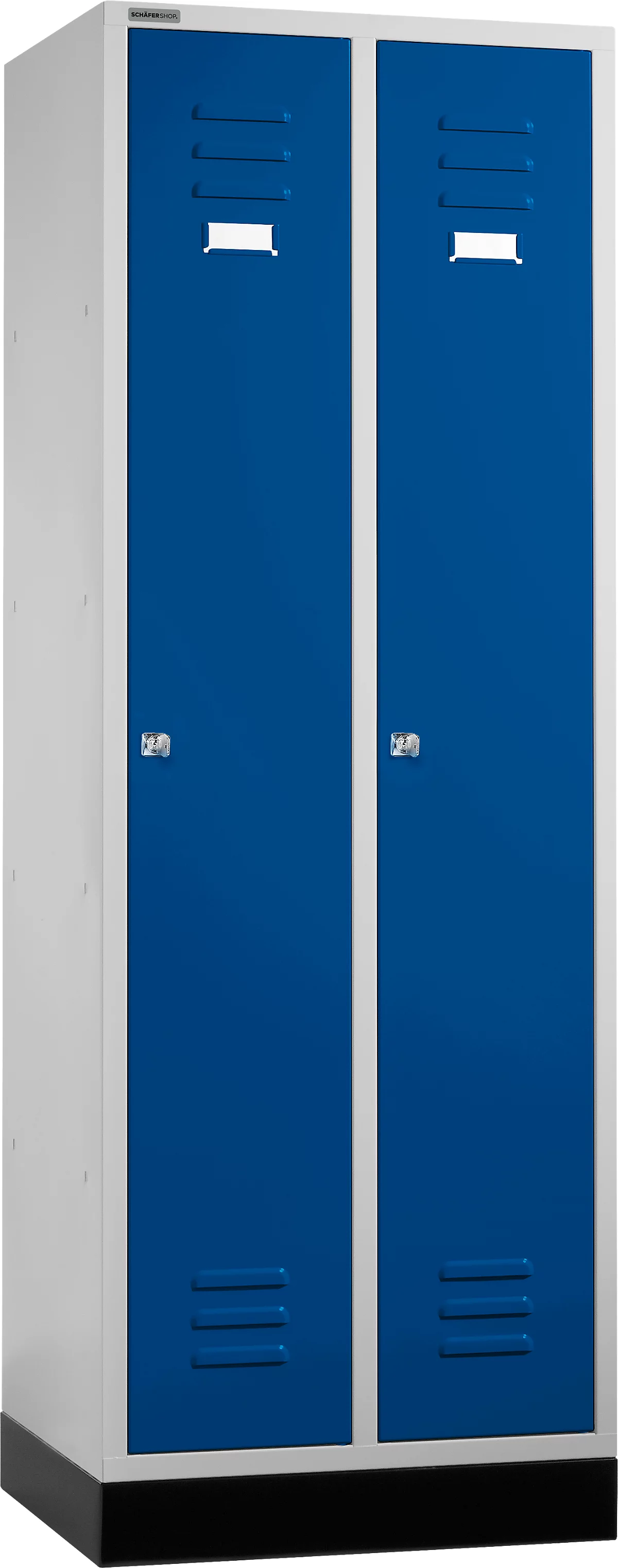 Schäfer Shop Select Armario de materiales con zócalo, cerradura de cilindro, gris luminoso/azul genciana