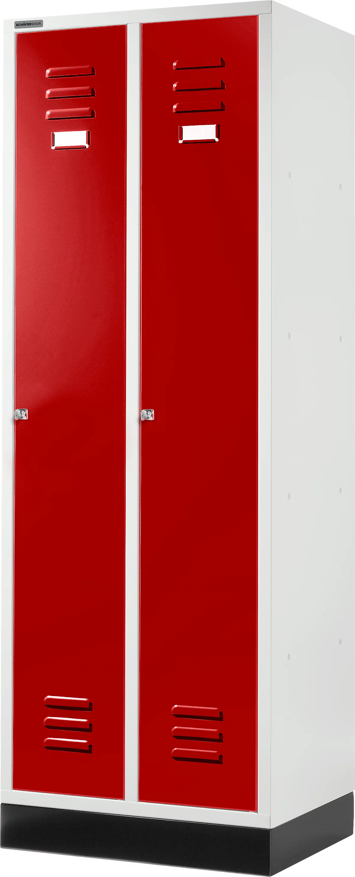 Schäfer Shop Select Armario de materiales con zócalo, cerradura de cilindro, gris luminoso/rojo rubí