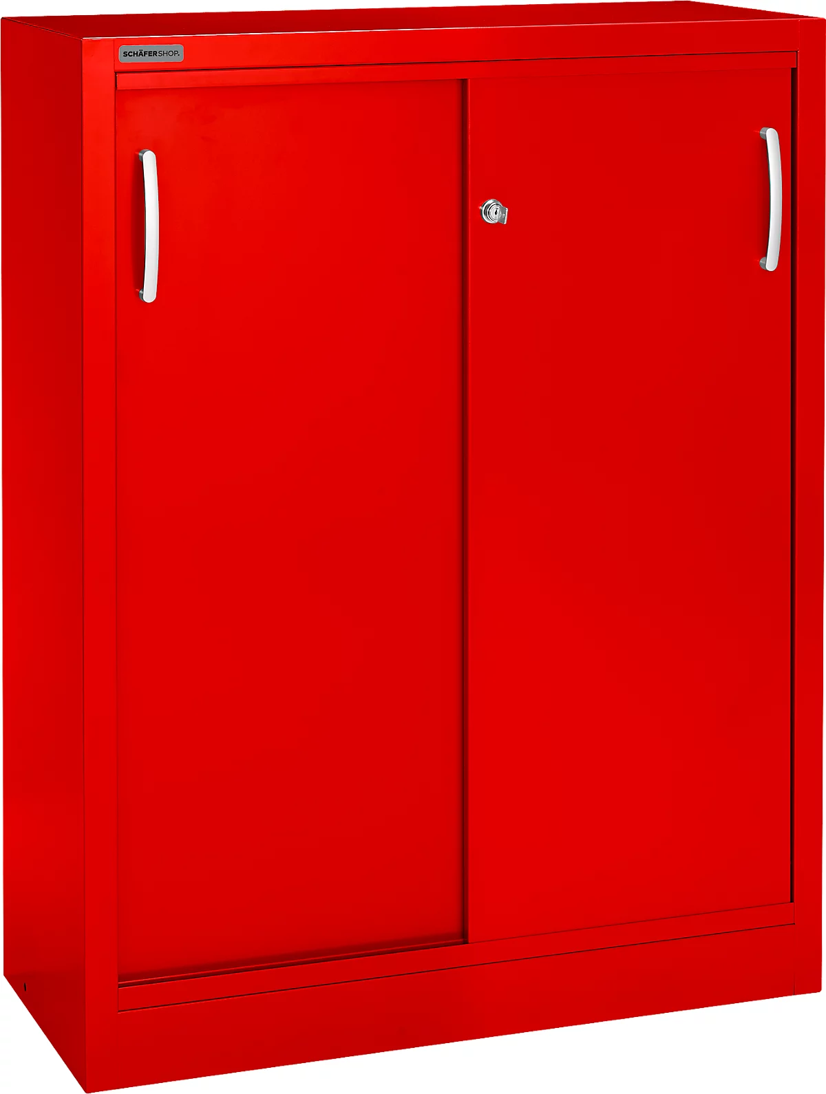 Schäfer Shop Select Armario de puertas correderas, 3 alturas de archivo, An 1200 mm, rojo RAL 3020
