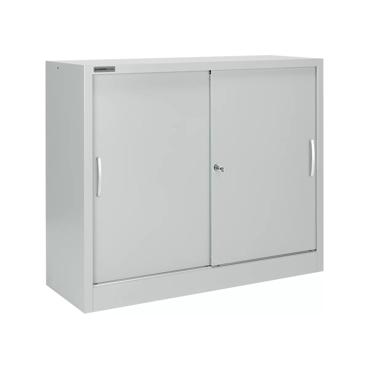 Schäfer Shop Select Armario de puertas correderas MS iCONOMY, acero, 3 alturas de archivo, An 1200 x P 400 x Al 1215 mm, gris luminoso RAL 7035