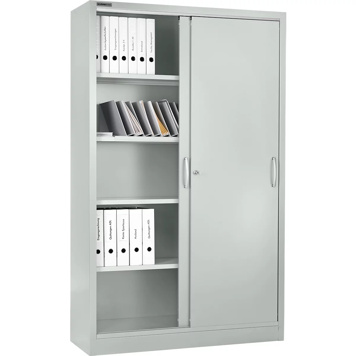 Schäfer Shop Select Armario de puertas correderas MS iCONOMY, acero, 5 alturas de archivo, An 1200 x P 400 x Al 1935 mm, gris luminoso RAL 7035