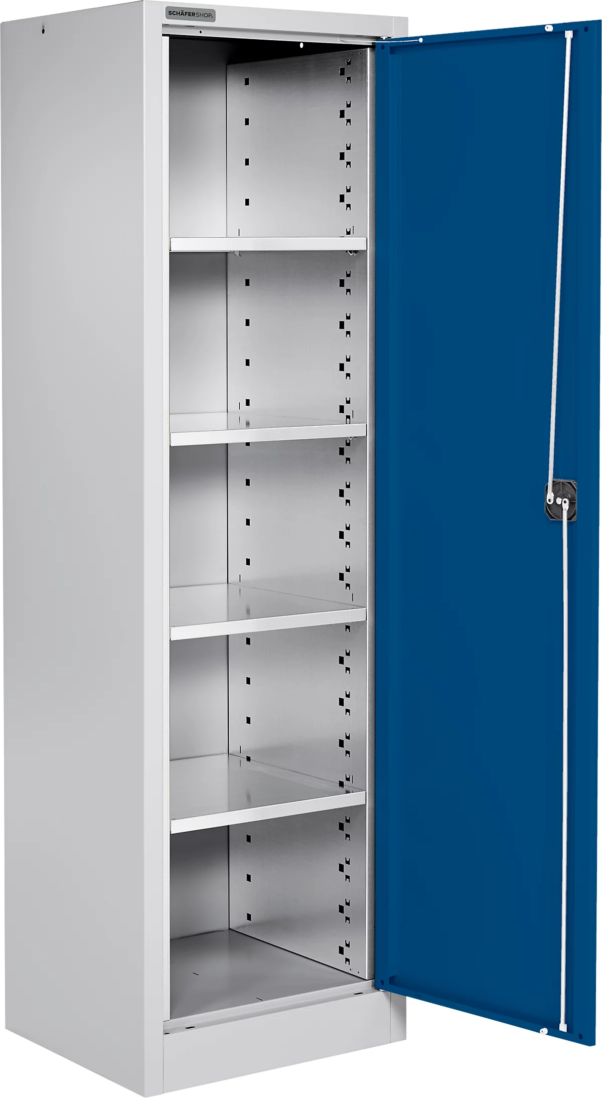 Schäfer Shop Select Armario para materiales MS 2506, con 4 estantes, An. 600 x Pr. 500 x Al. 1935 mm, chapa fina, aluminio blanco/azul marino