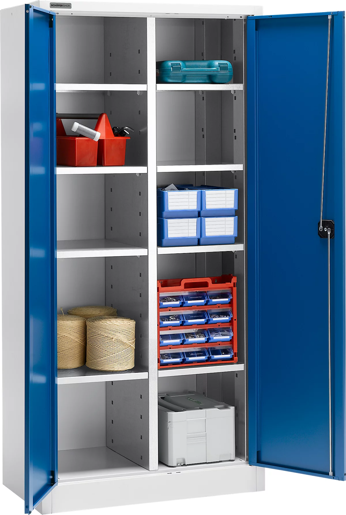 Schäfer Shop Select Armario para materiales MS 2509, con 8 estantes, ancho 950 x fondo 500 x alto 1935 mm, chapa fina, aluminio blanco/azul marino
