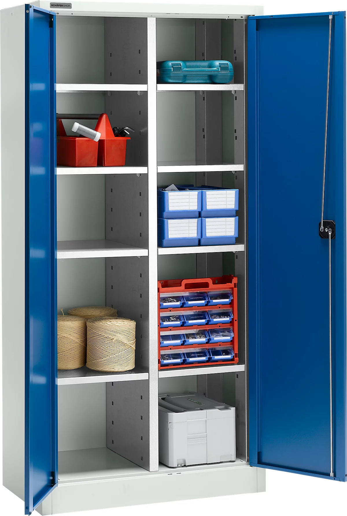 Schäfer Shop Select Armario para materiales MS 2509, con 8 estantes, ancho 950 x fondo 500 x alto 1935 mm, chapa fina, gris claro/azul benigno