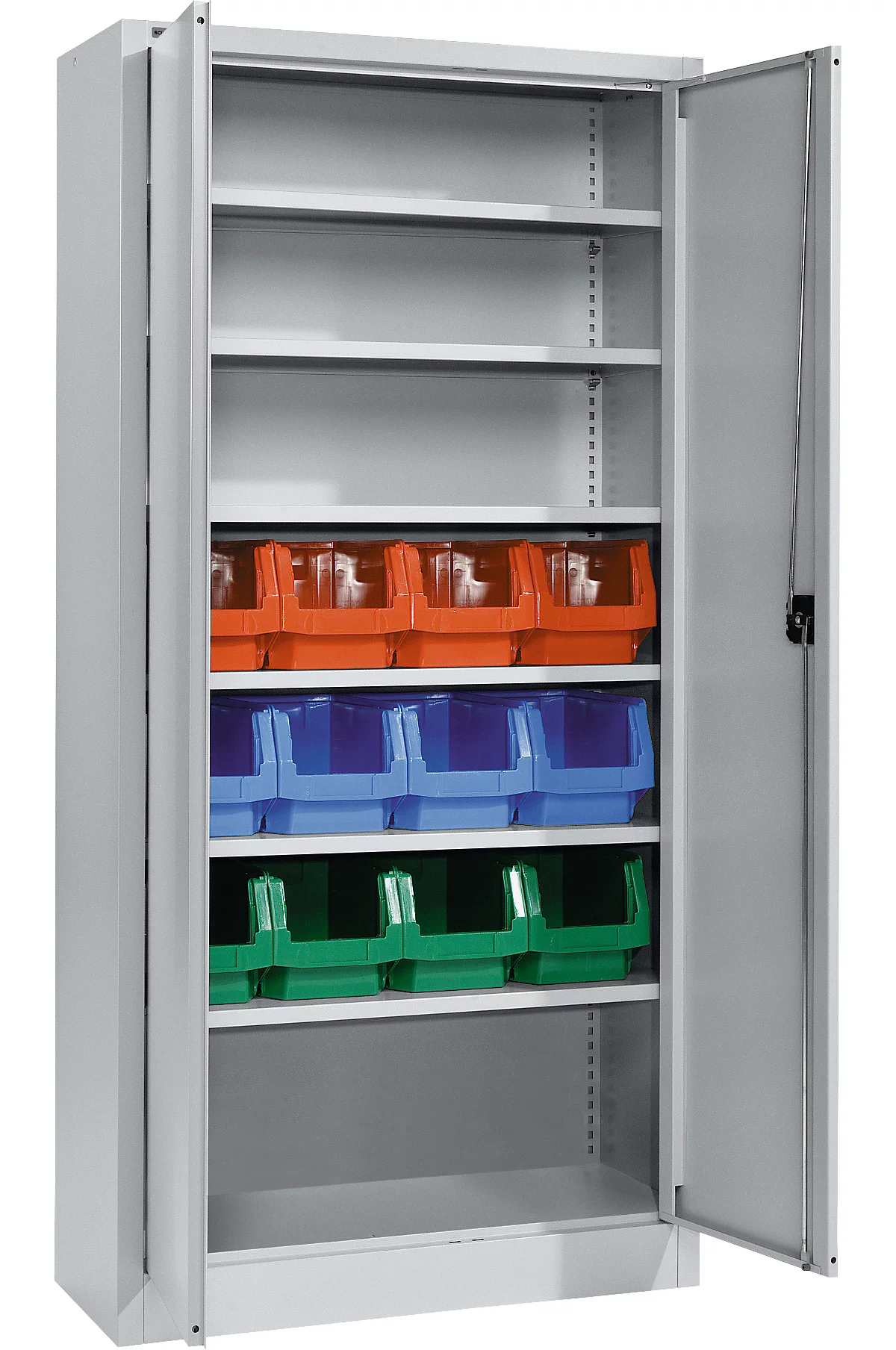 Schäfer Shop Select Armario para materiales MSI 2409, con 12 cubos LF 322, 6 estantes, ancho 950 x fondo 400 x alto 1935 mm, acero, aluminio blanco