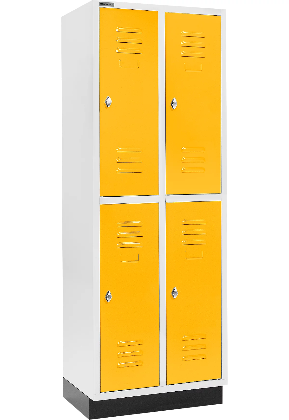 Schäfer Shop Select Armario para ropa, 2 x 2 compartimentos, 300 mm, con base, cerradura con pestillo giratorio, puerta amarilla
