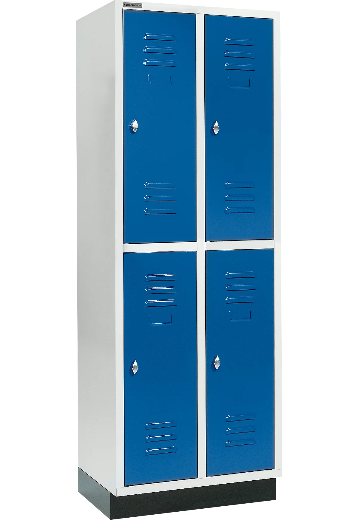 Schäfer Shop Select Armario para ropa, 2 x 2 compartimentos, 300 mm, con base, cerradura con pestillo giratorio, puerta azul genciana