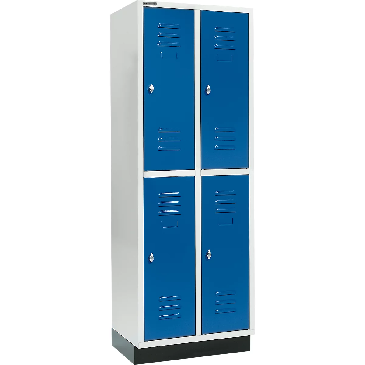 Schäfer Shop Select Armario para ropa, 2 x 2 compartimentos, 300 mm, con base, cerradura con pestillo giratorio, puerta azul genciana