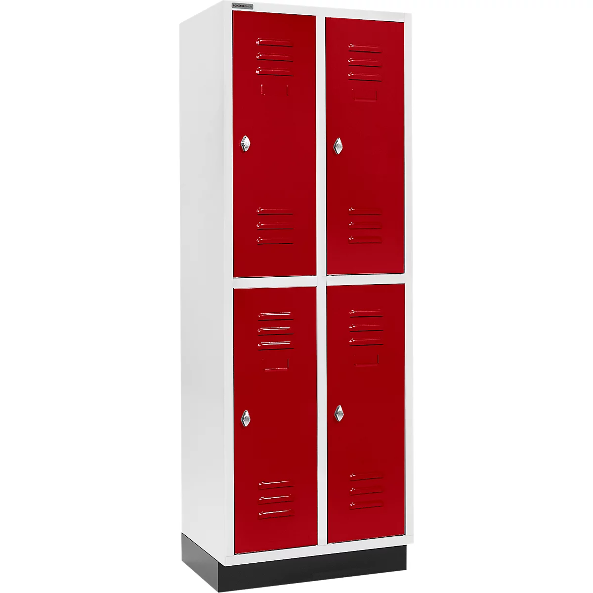 Schäfer Shop Select Armario para ropa, 2 x 2 compartimentos, 300 mm, con base, cerradura de pestillo giratoria, puerta rojo rubí