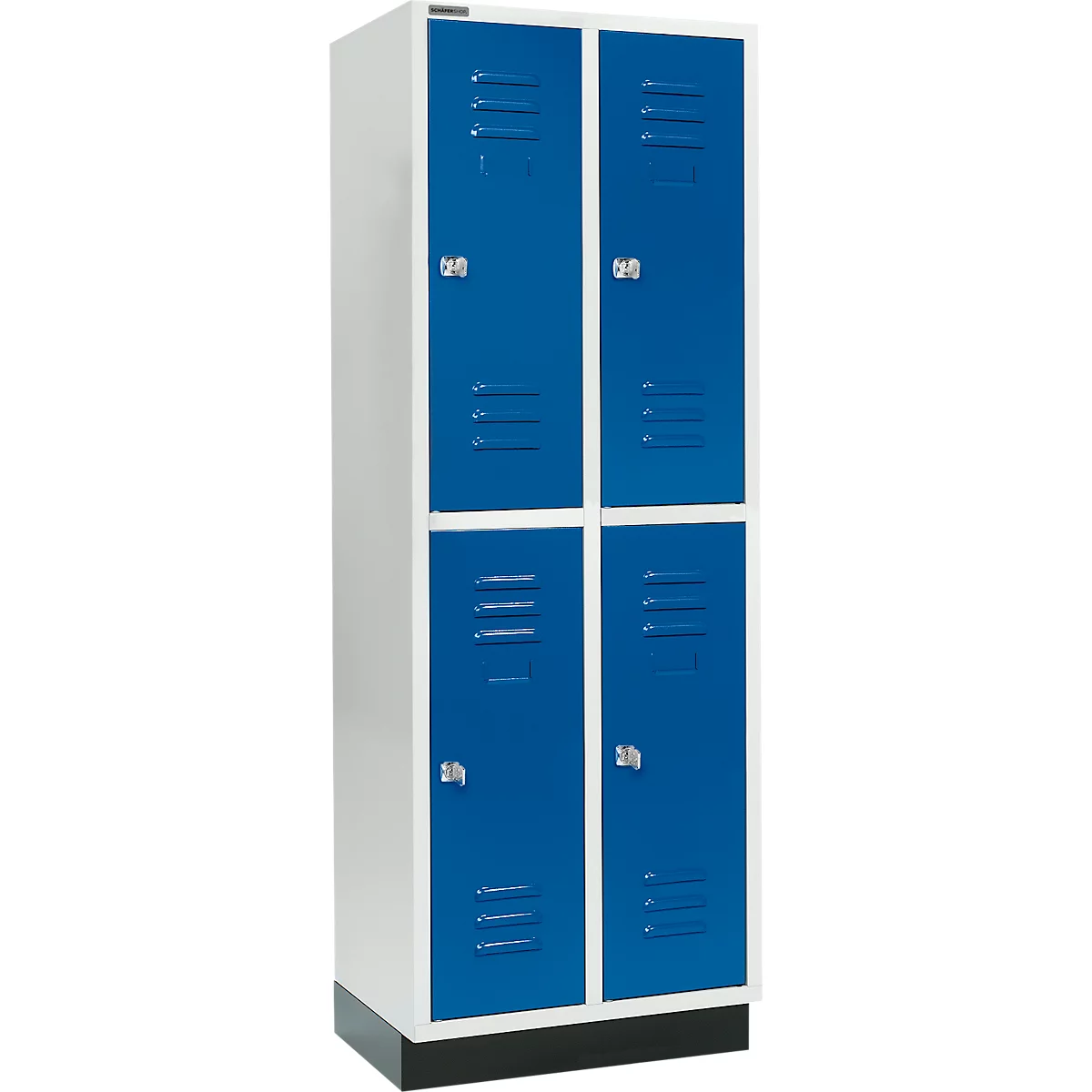 Schäfer Shop Select Armario para ropa, 2 x 2 compartimentos, 300 mm, con zócalo, cerradura de cilindro, puerta azul genciana