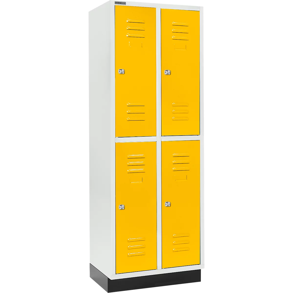 Schäfer Shop Select Armario para ropa, 2 x 2 compartimentos, 300 mm, con zócalo, cerradura de cilindro, puerta de color amarillo colera