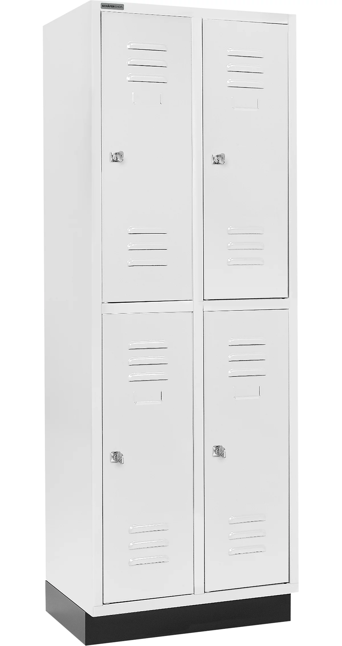 Schäfer Shop Select Armario para ropa, 2 x 2 compartimentos, 300 mm, con zócalo, cerradura de cilindro, puerta gris claro