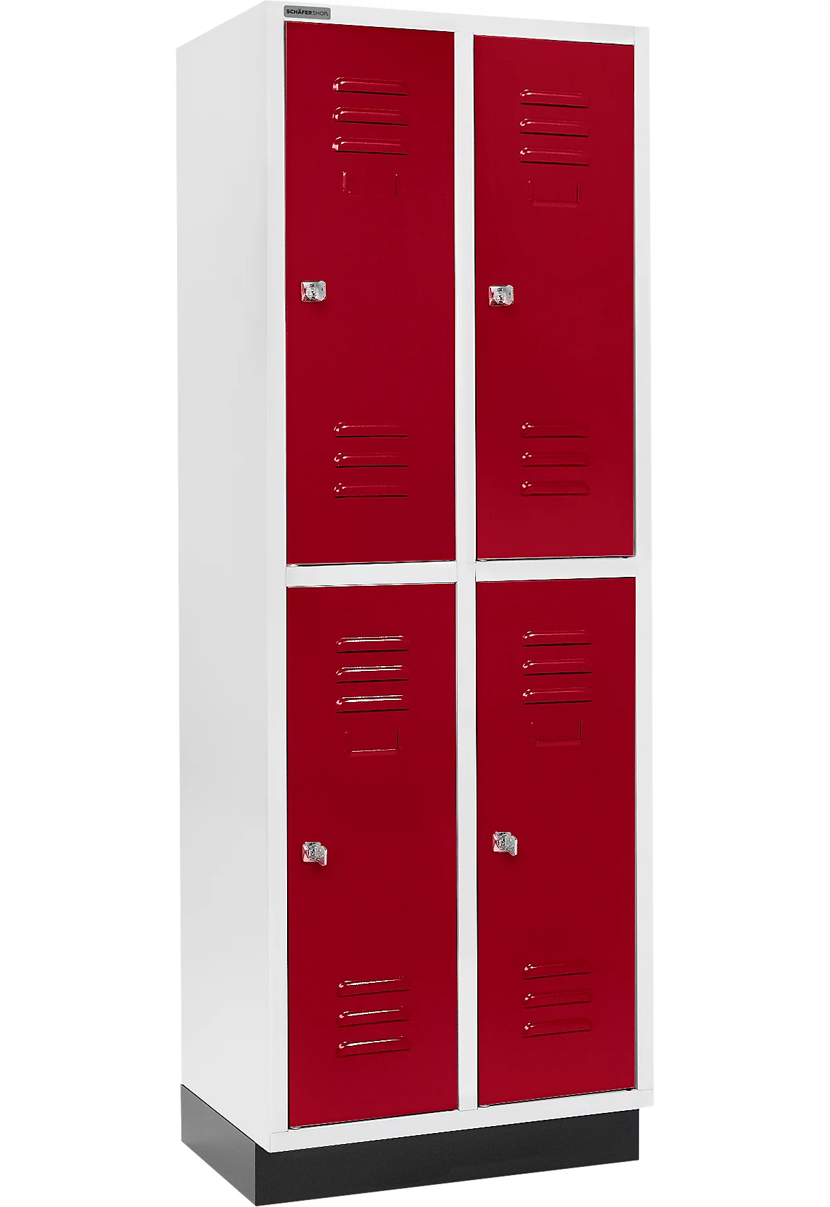 Schäfer Shop Select Armario para ropa, 2 x 2 compartimentos, 300 mm, con zócalo, cerradura de cilindro, puerta rojo rubí