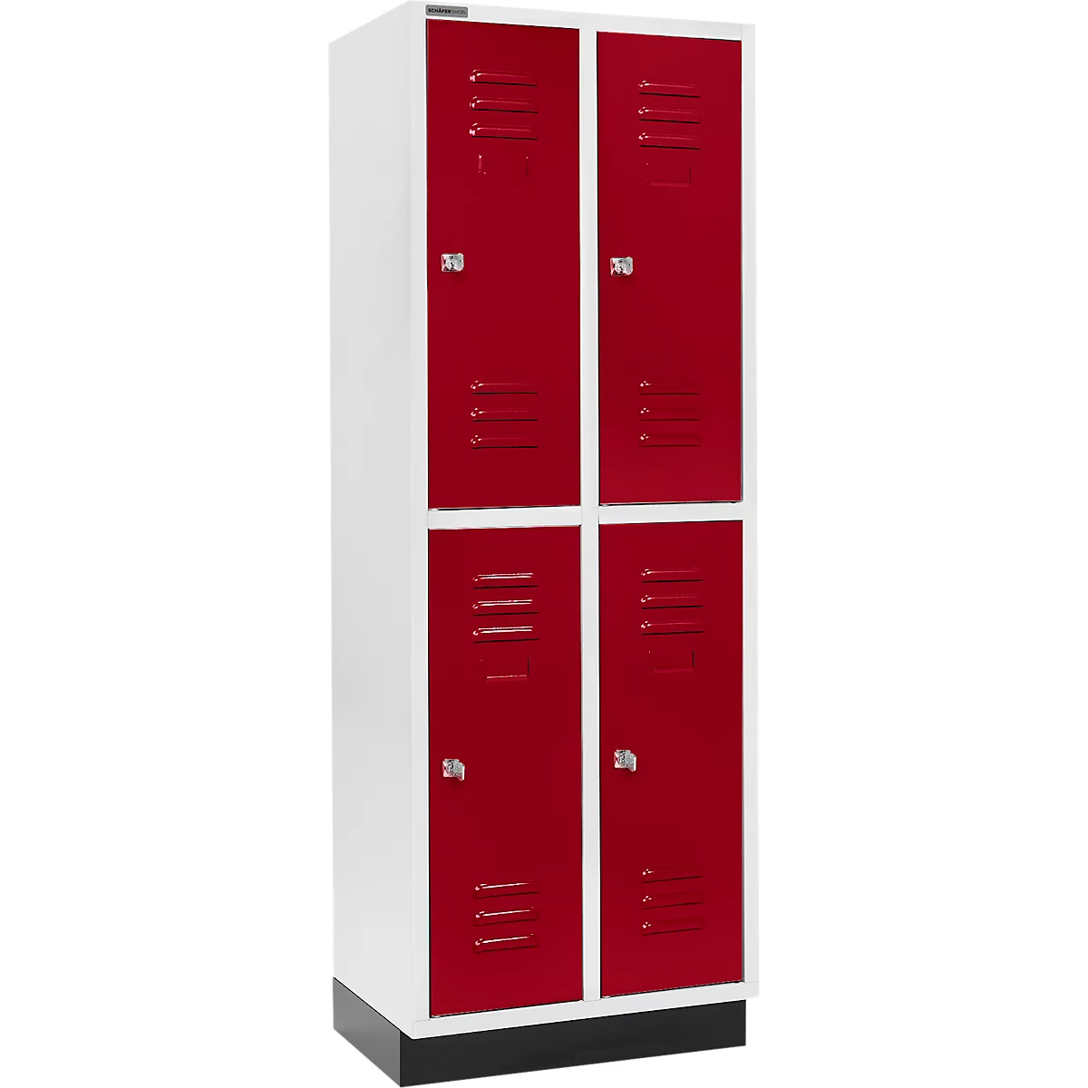 Schäfer Shop Select Armario para ropa, 2 x 2 compartimentos, 300 mm, con zócalo, cerradura de cilindro, puerta rojo rubí