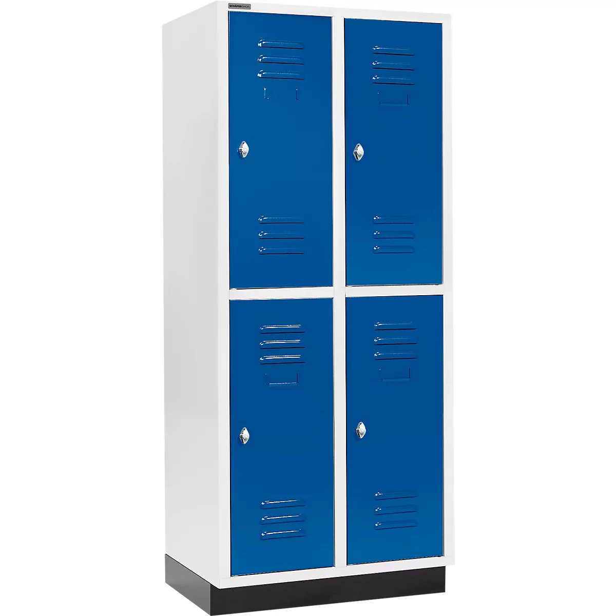 Schäfer Shop Select Armario para ropa, 2 x 2 compartimentos, 400 mm, con base, cerradura con pestillo giratorio, puerta azul genciana