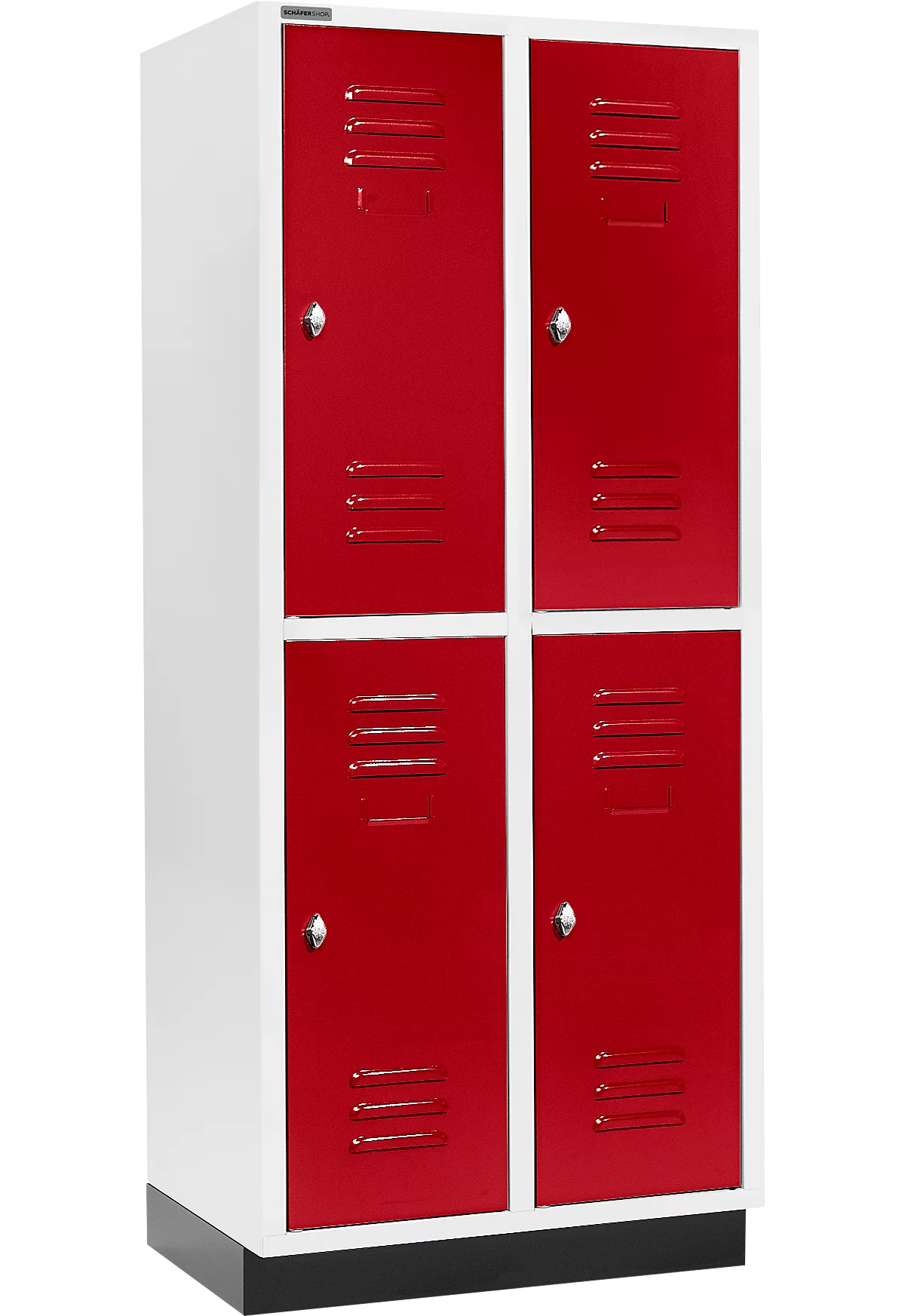 Schäfer Shop Select Armario para ropa, 2 x 2 compartimentos, 400 mm, con zócalo, cerradura de pestillo giratoria, puerta rojo rubí