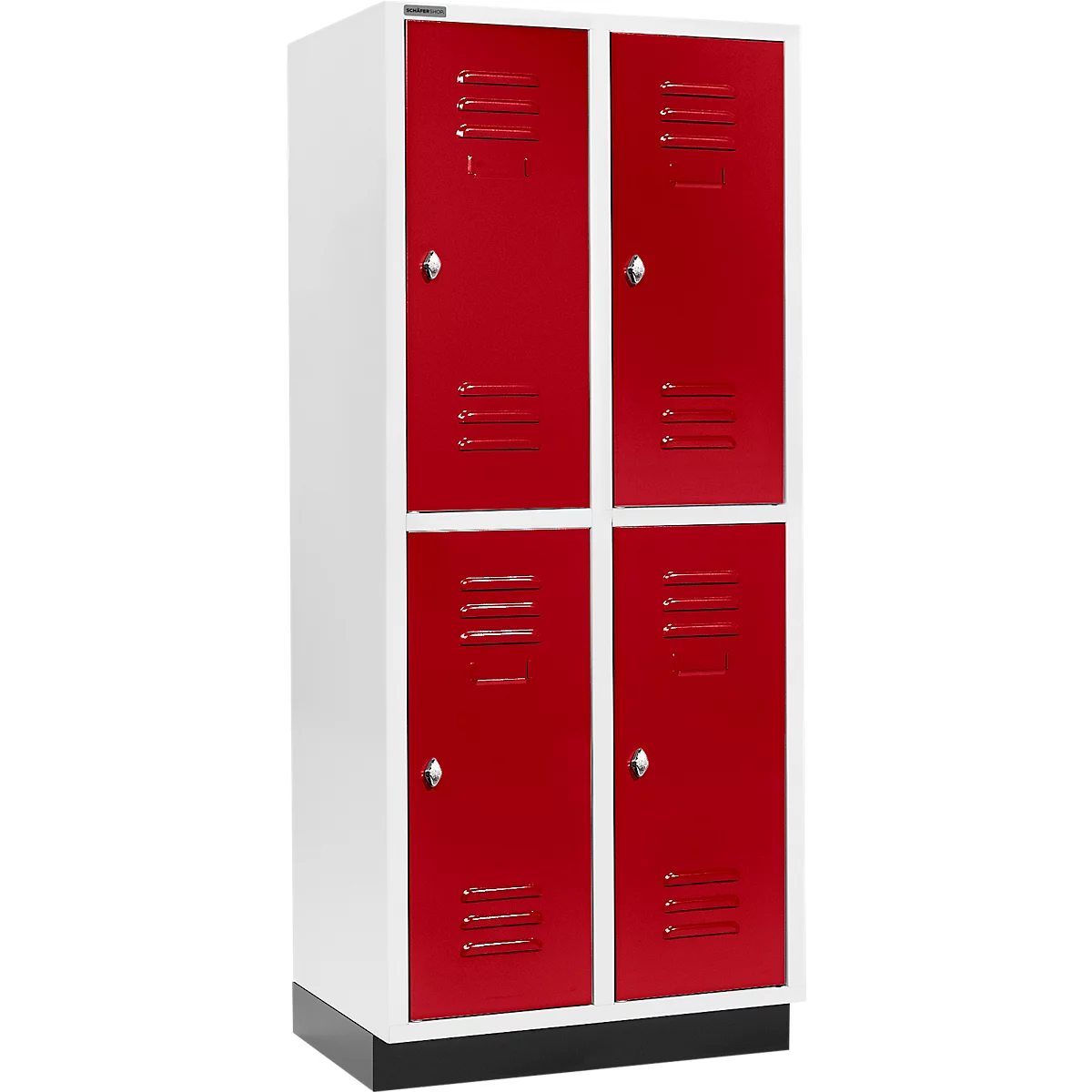 Schäfer Shop Select Armario para ropa, 2 x 2 compartimentos, 400 mm, con zócalo, cerradura de pestillo giratoria, puerta rojo rubí