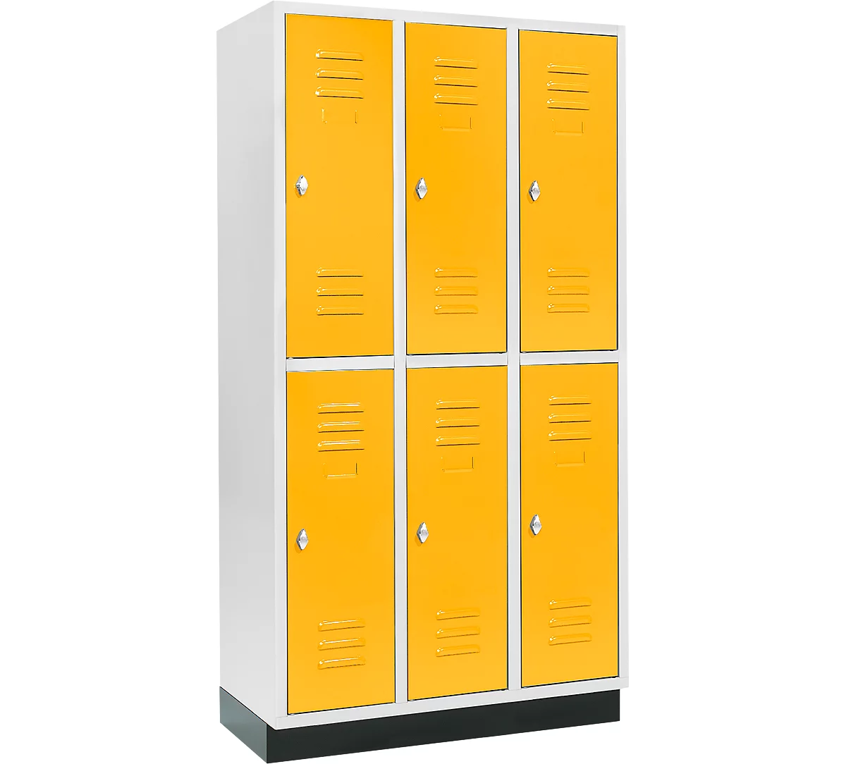 Schäfer Shop Select Armario para ropa, con 3 x 2 compartimentos, 300 mm, con base, cerradura con pestillo giratorio, puerta amarilla