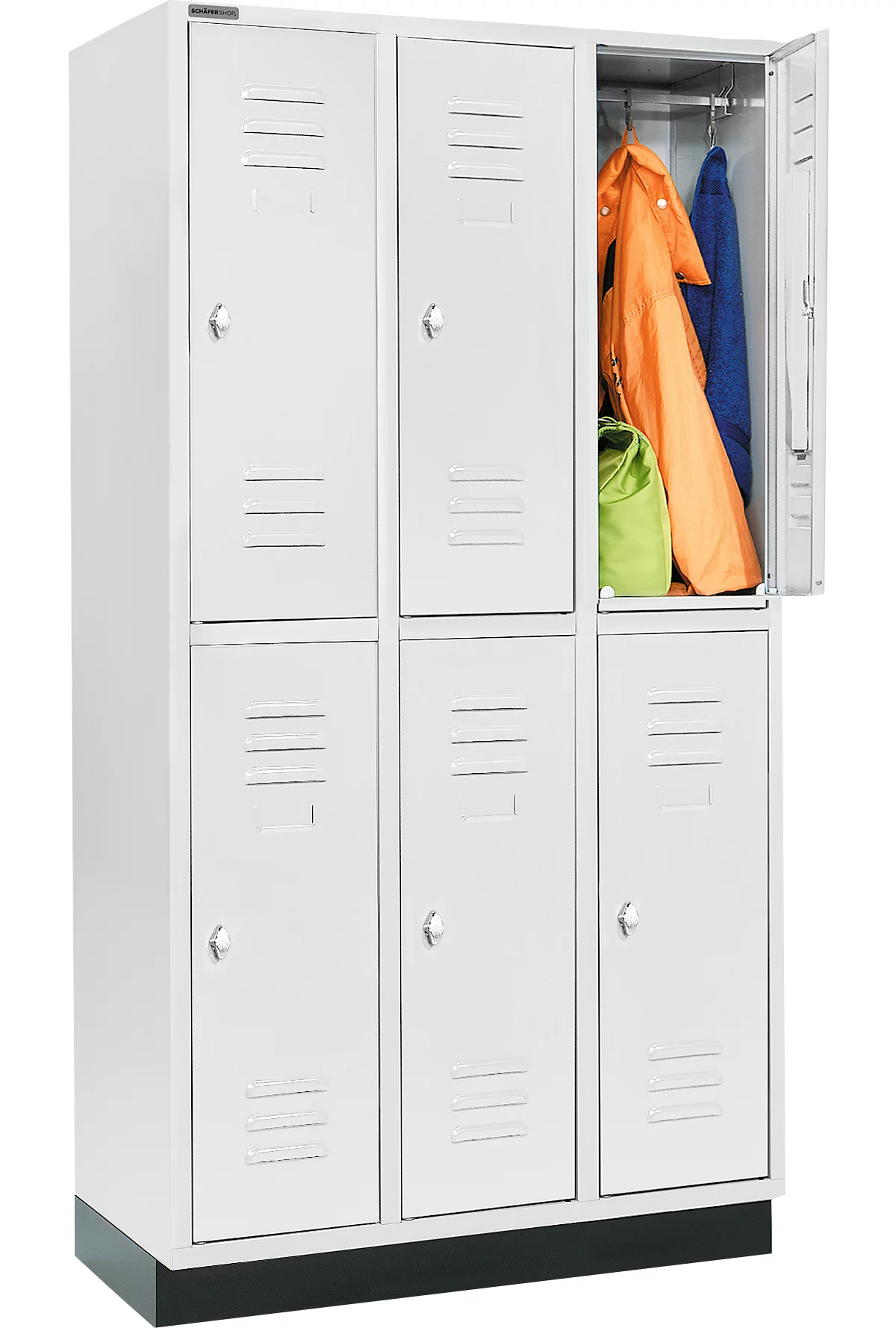 Schäfer Shop Select Armario para ropa, con 3 x 2 compartimentos, 300 mm, con base, cerradura con pestillo giratorio, puerta gris claro