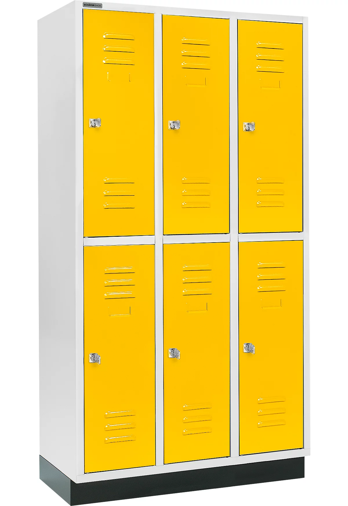 Schäfer Shop Select Armario para ropa, con 3 x 2 compartimentos, 300 mm, con zócalo, cerradura de cilindro, puerta de color amarillo