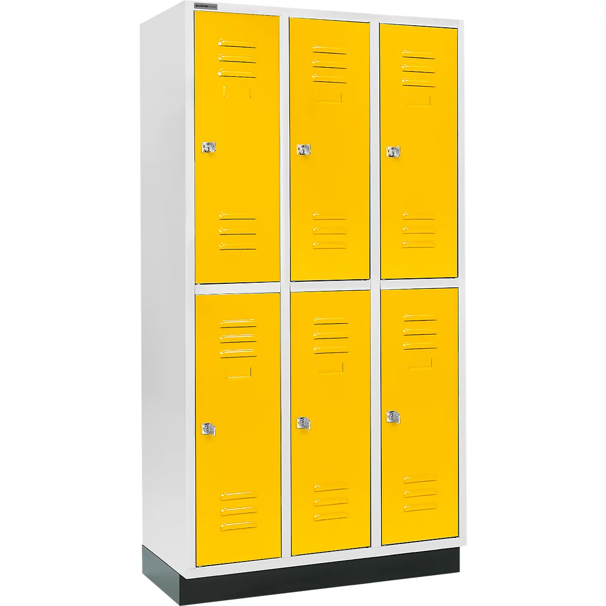 Schäfer Shop Select Armario para ropa, con 3 x 2 compartimentos, 300 mm, con zócalo, cerradura de cilindro, puerta de color amarillo