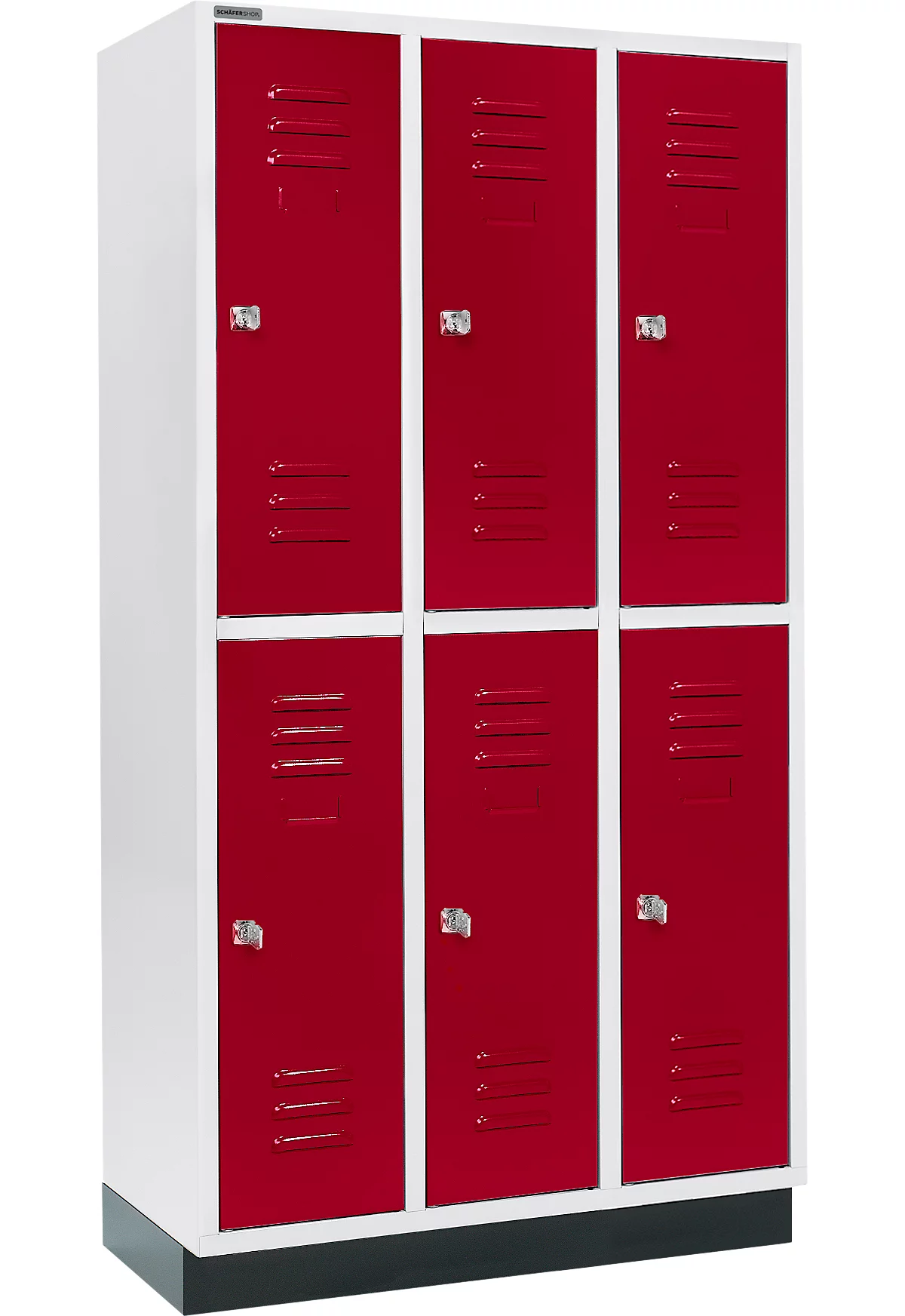 Schäfer Shop Select Armario para ropa, con 3 x 2 compartimentos, 300 mm, con zócalo, cerradura de cilindro, puerta rojo rubí
