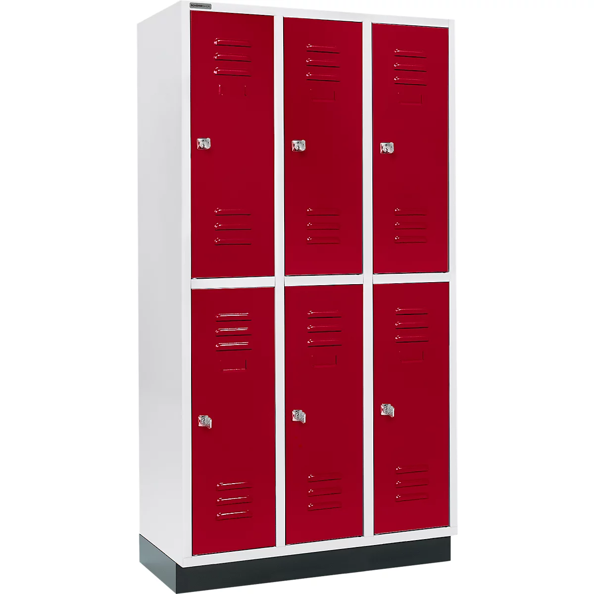 Schäfer Shop Select Armario para ropa, con 3 x 2 compartimentos, 300 mm, con zócalo, cerradura de cilindro, puerta rojo rubí