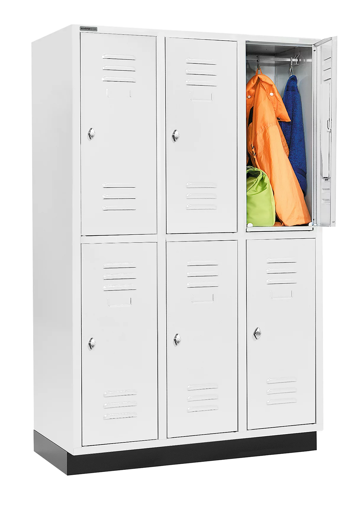 Schäfer Shop Select Armario para ropa, con 3 x 2 compartimentos, 400 mm, con base, cerradura con pestillo giratorio, puerta gris claro