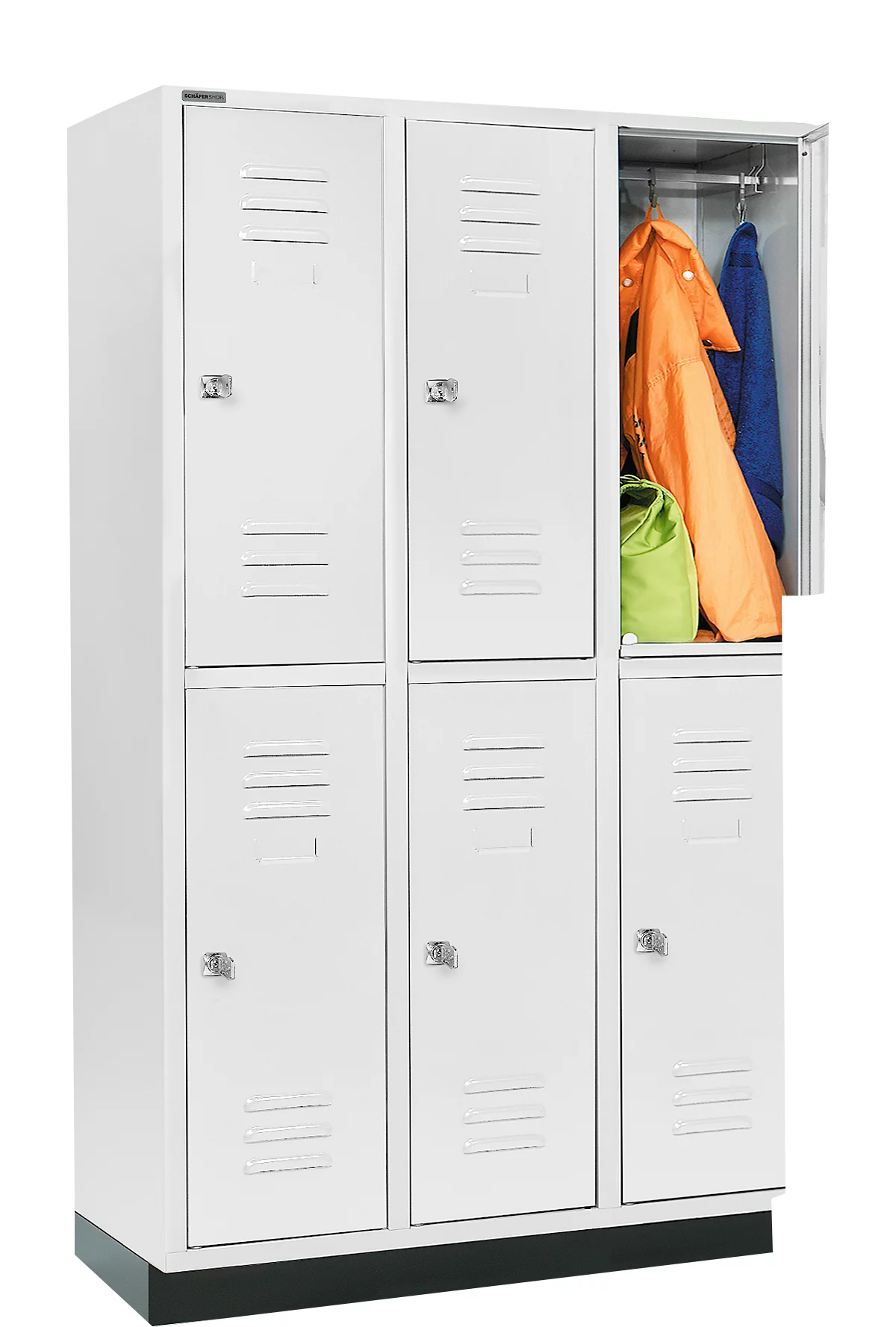 Schäfer Shop Select Armario para ropa, con 3 x 2 compartimentos, 400 mm, con zócalo, cerradura de cilindro, puerta gris claro