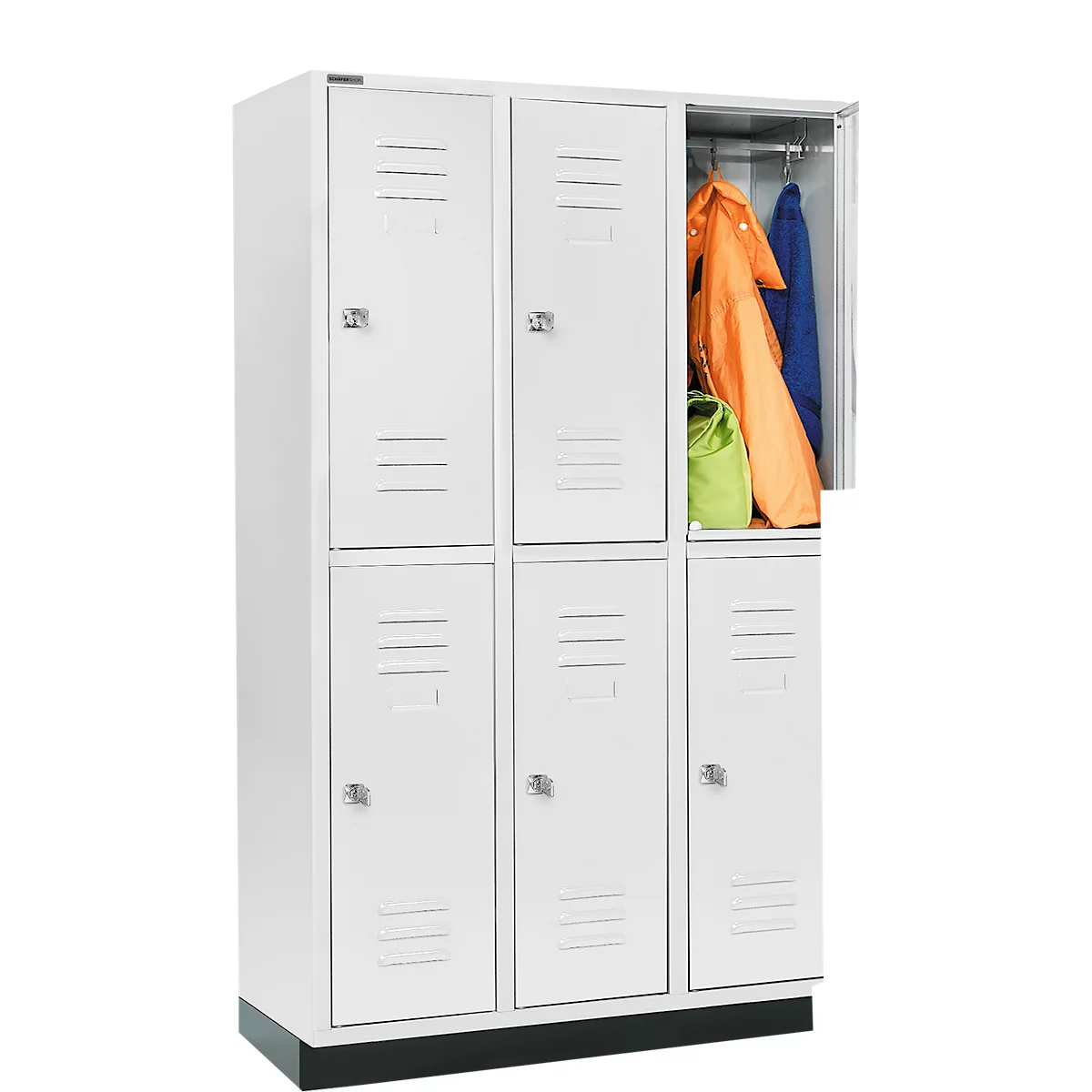 Schäfer Shop Select Armario para ropa, con 3 x 2 compartimentos, 400 mm, con zócalo, cerradura de cilindro, puerta gris claro