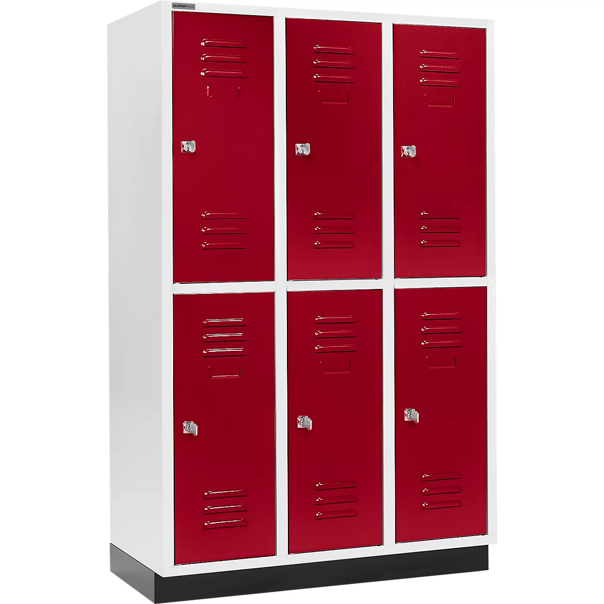 Schäfer Shop Select Armario para ropa, con 3 x 2 compartimentos, 400 mm, con zócalo, cerradura de cilindro, puerta rojo rubí