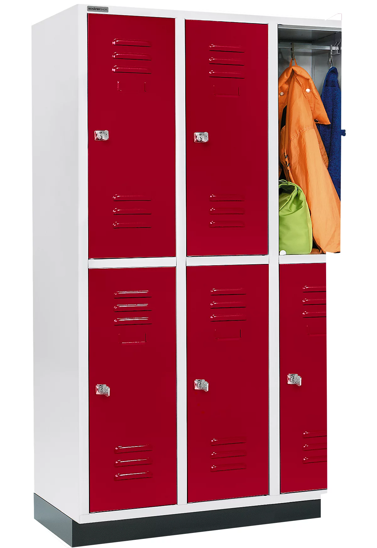 Schäfer Shop Select Armario para ropa, con 3 x 2 compartimentos, 400 mm, con zócalo, cerradura de cilindro, puerta rojo rubí