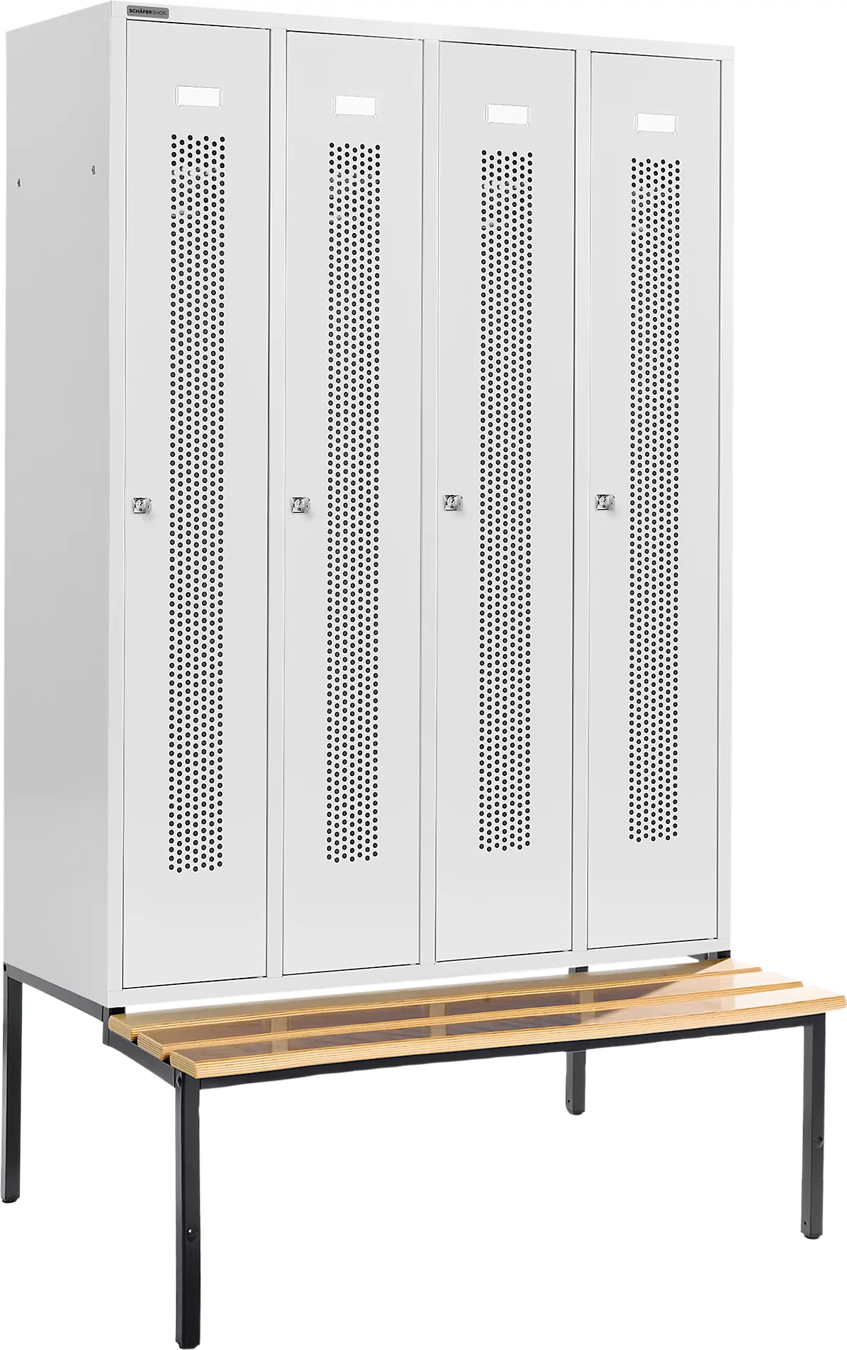 Schäfer Shop Select armario ropero, con banco, 4 compartimentos, 300 mm, cerradura de cilindro, puerta gris claro