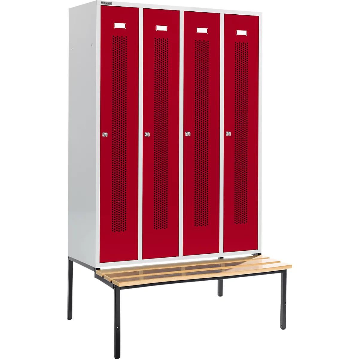 Schäfer Shop Select armario ropero, con banco, 4 compartimentos, 300 mm, cerradura de cilindro, puerta rojo rubí