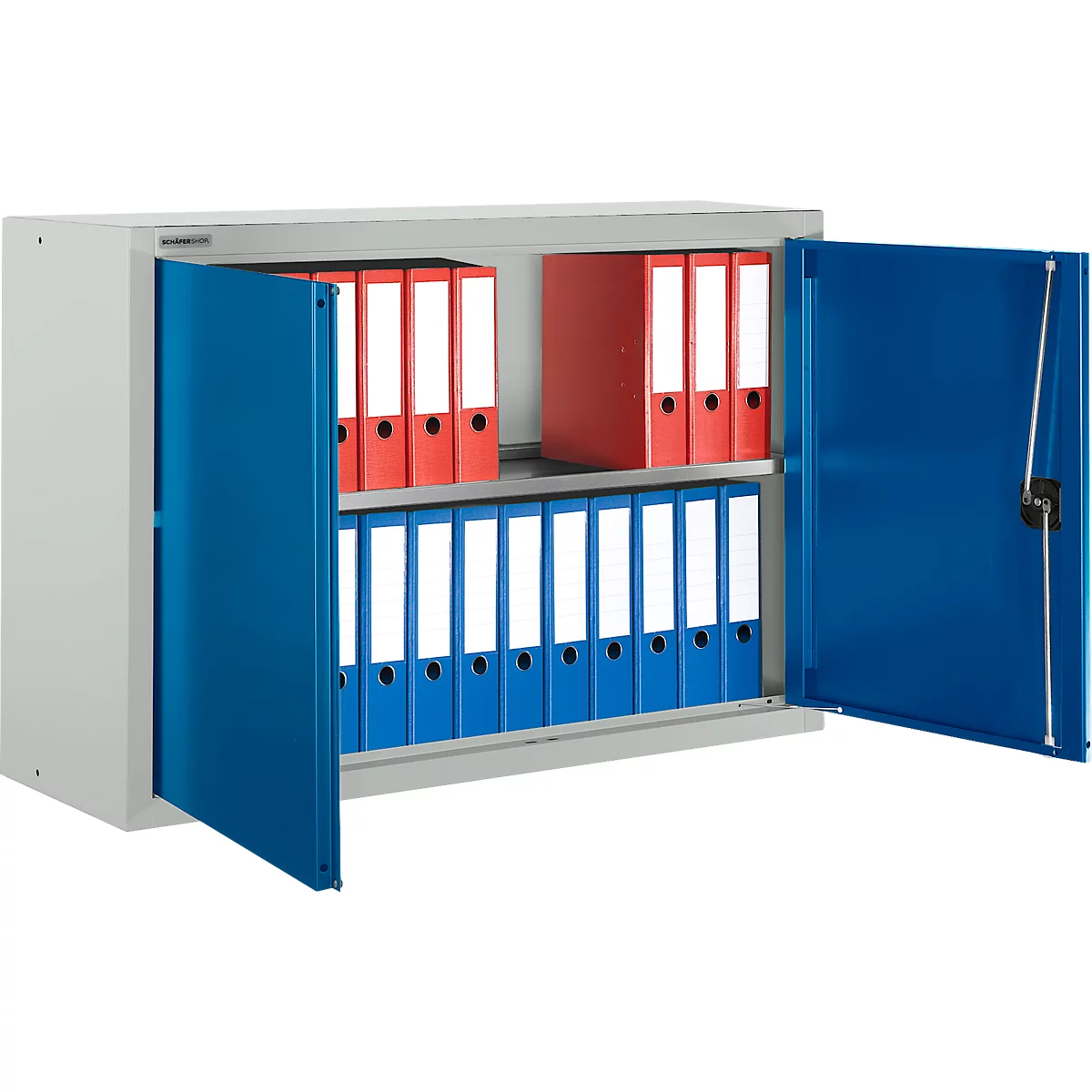 Schäfer Shop Select Armario superior MS 8412i, An. 1200 x Pr. 400 x Al. 800 mm, 1 balda, acero, gris claro RAL 7035/azul benigno RAL 5010