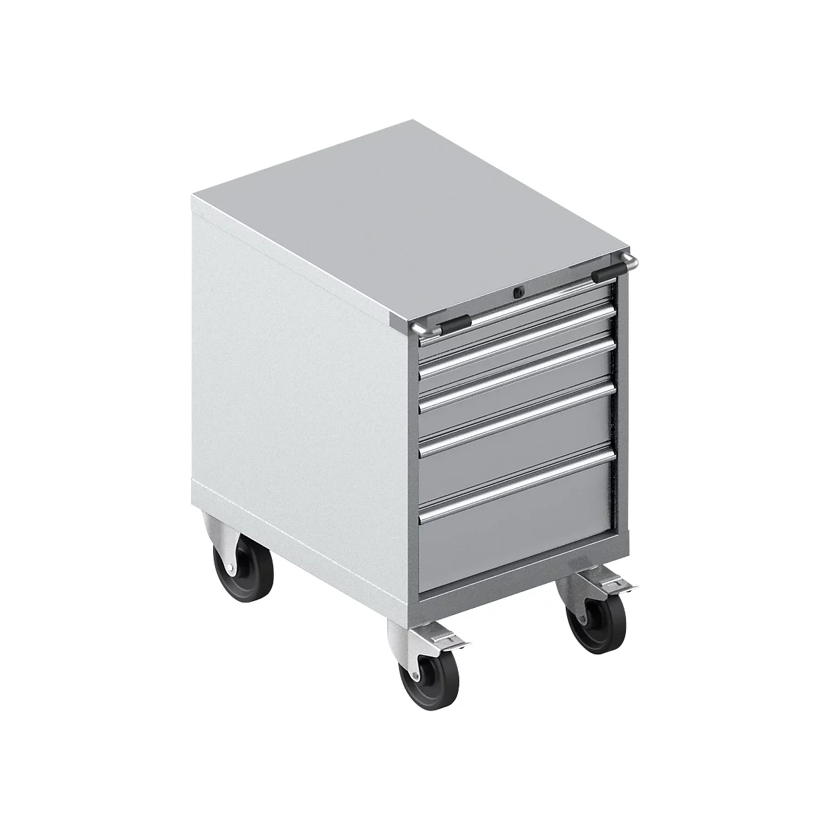 Schäfer Shop Select Armoire à outils mobile WSK 27-36, 5 tiroirs, H 920 mm, fermeture simple, acier, charge max. 200 kg, blanc-aluminium/blanc-aluminium