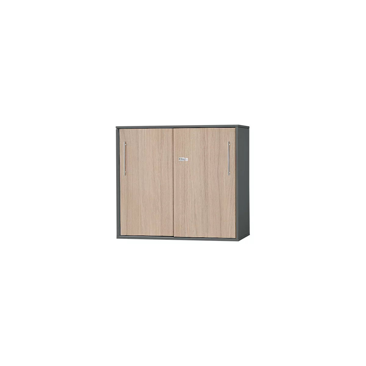 Schäfer Shop Select Armoire à portes coulissantes à poser/relever Start Off, à hauteur de table, verrouillable, L 800 x P 420 x H 726 mm, graphite/chêne