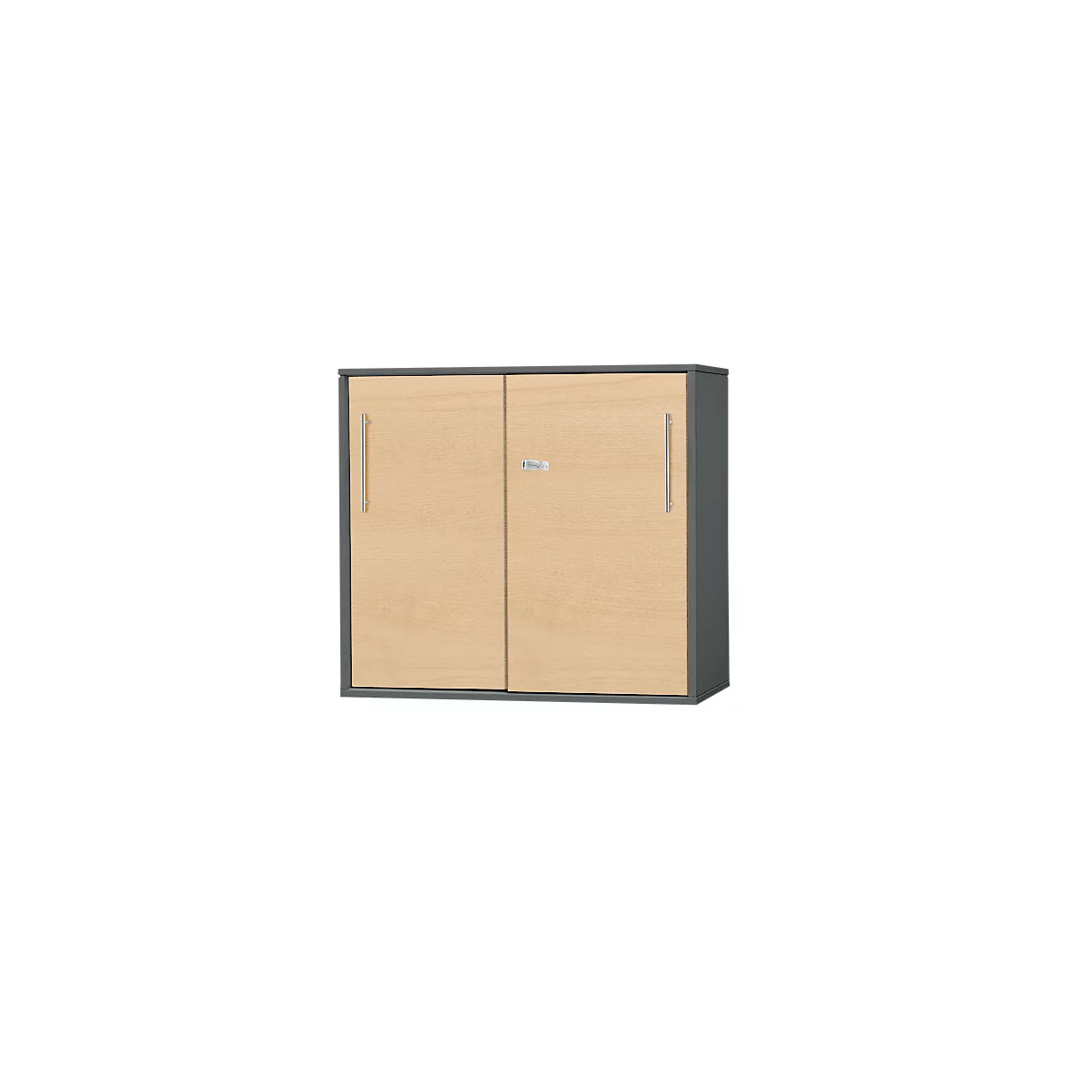 Schäfer Shop Select Armoire à portes coulissantes juxtaposables/relevées Start Off, à hauteur de table, verrouillable, L 800 x P 420 x H 726 mm, graphite/érable 