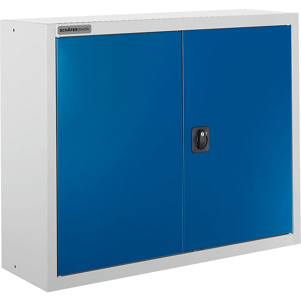 Schäfer Shop Select Armoire à poser MS 8408i, L 800 x P 400 x H 800 mm, 1 fond, acier, aluminium blanc RAL 9006/bleu enzyme RAL 5010