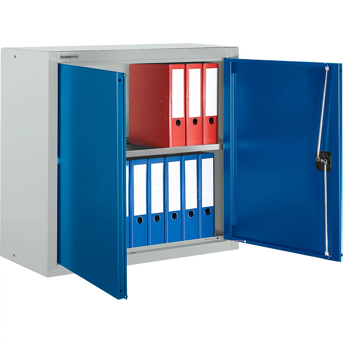 Schäfer Shop Select Armoire à poser MS 8408i, L 800 x P 400 x H 800 mm, 1 fond, acier, gris clair RAL 7035/bleu gentiane RAL 5010