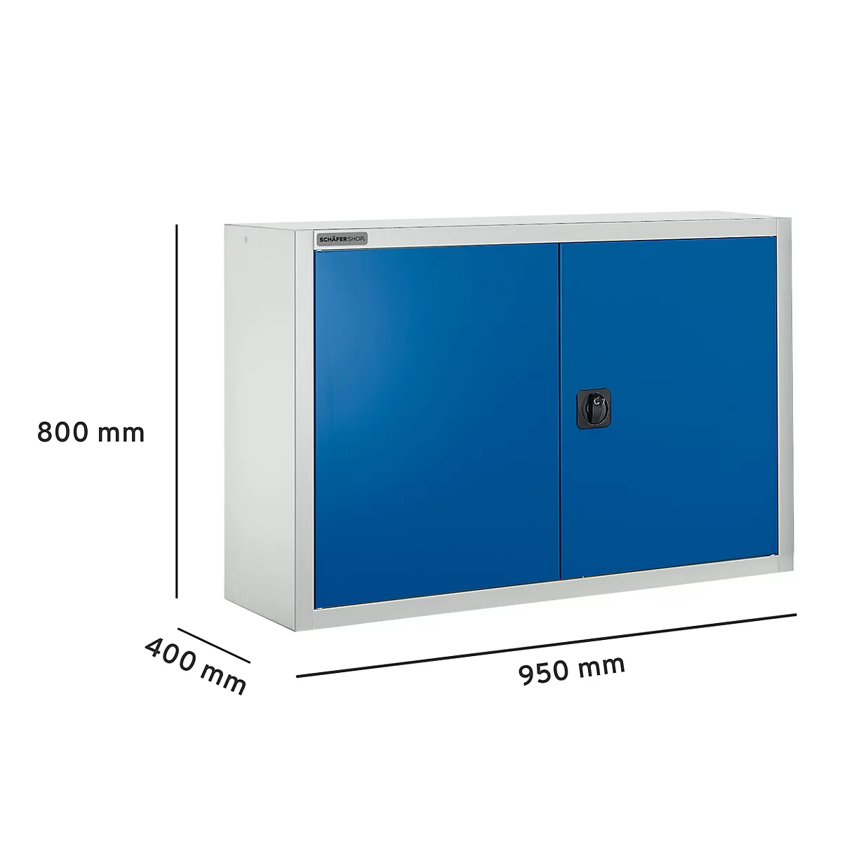 Armoire bleue à deux portes, dimensions : 950x800x400mm.