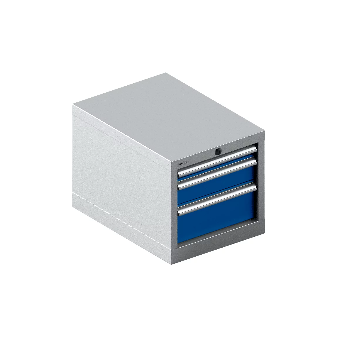 Schäfer Shop Select Armoire à tiroirs 18-27, 3 tiroirs (H 50/100/150mm), jusqu'à 75 kg, L 411 x P 572 x H 400 mm, bleu gentiane/aluminium blanc
