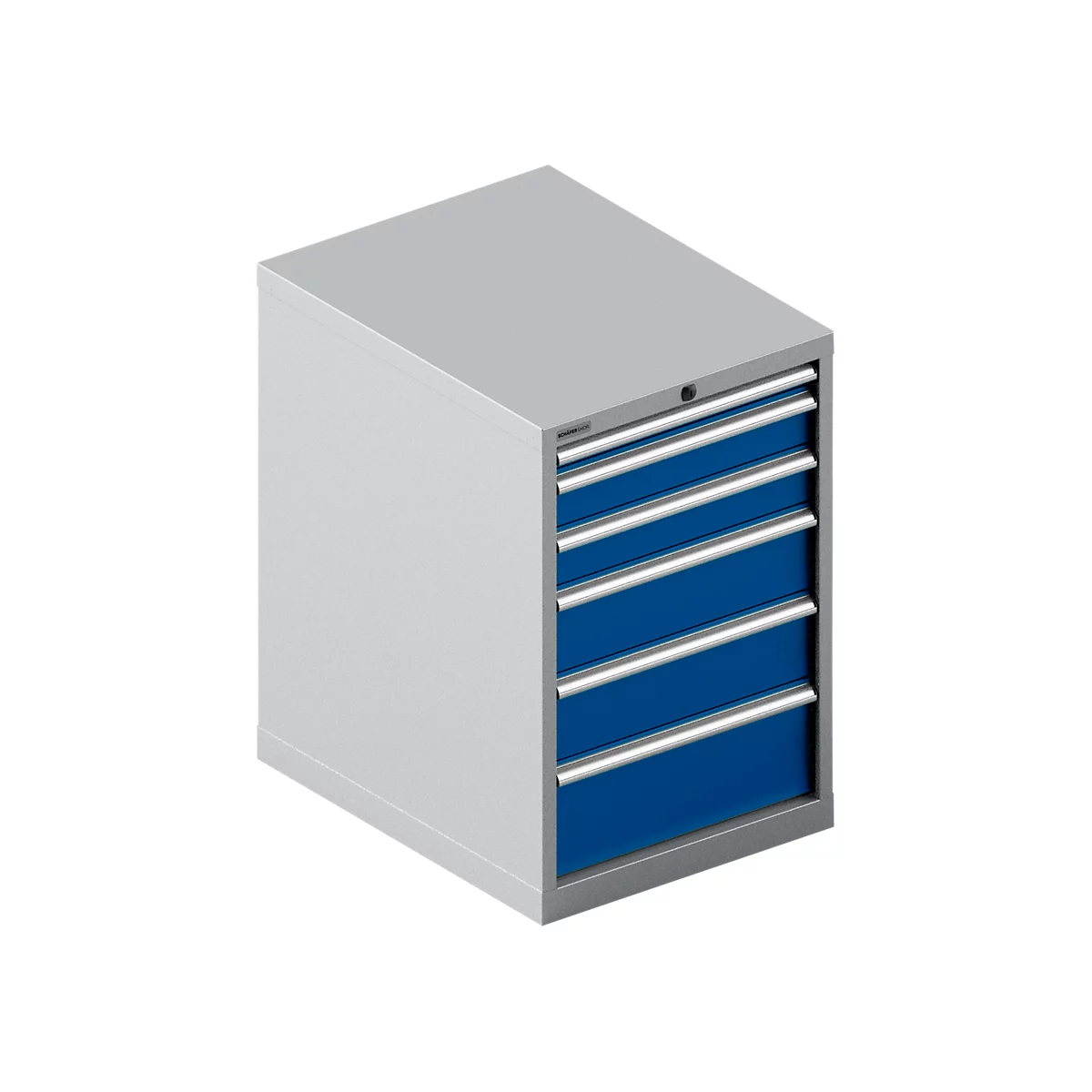 Schäfer Shop Select Armoire à tiroirs 27-36 SSI SCHÄFER, 6 tiroirs, jusqu'à 75 kg, l. 564 x P 725 x H 850 mm, bleu gentiane/alu blanc