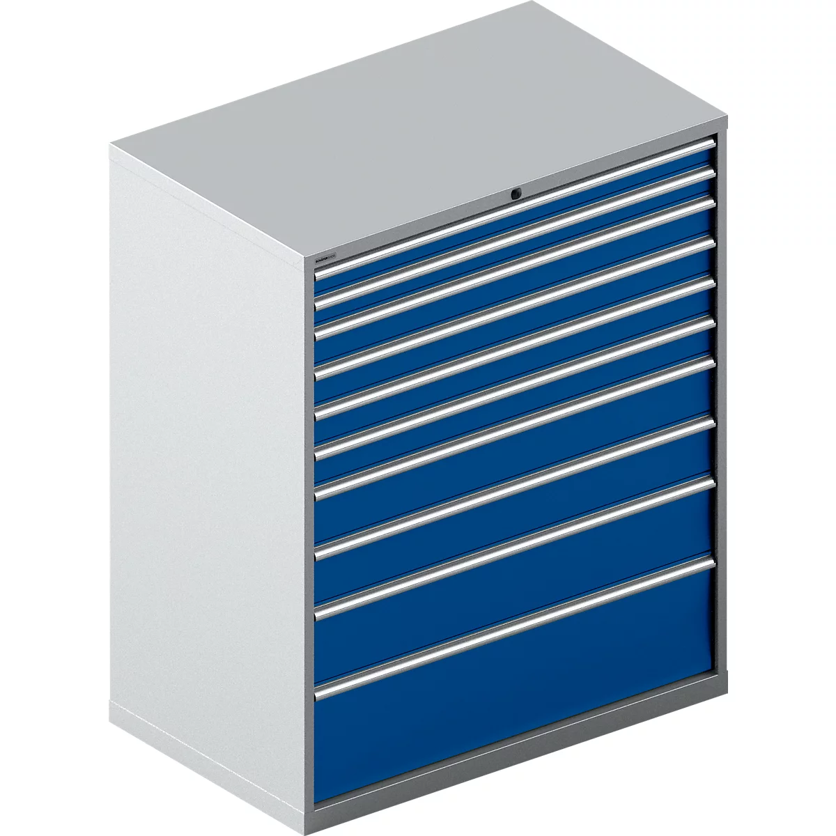 Schäfer Shop Select Armoire à tiroirs 64-36, 10 tiroirs, jusqu'à 200 kg, L 1193 x P 725 x H 1450 mm, aluminium blanc/bleu gentiane