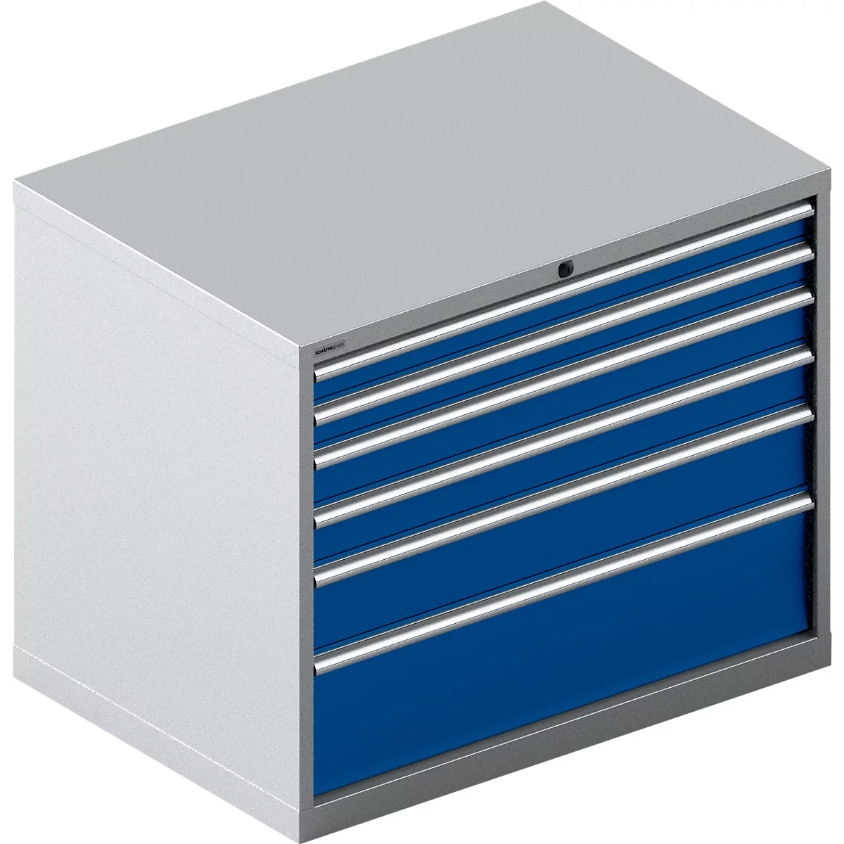 Schäfer Shop Select Armoire à tiroirs 64-36, 7 tiroirs, jusqu'à 200 kg, L 1193 x P 725 x H 1000 mm, blanc alu/bleu anthracite