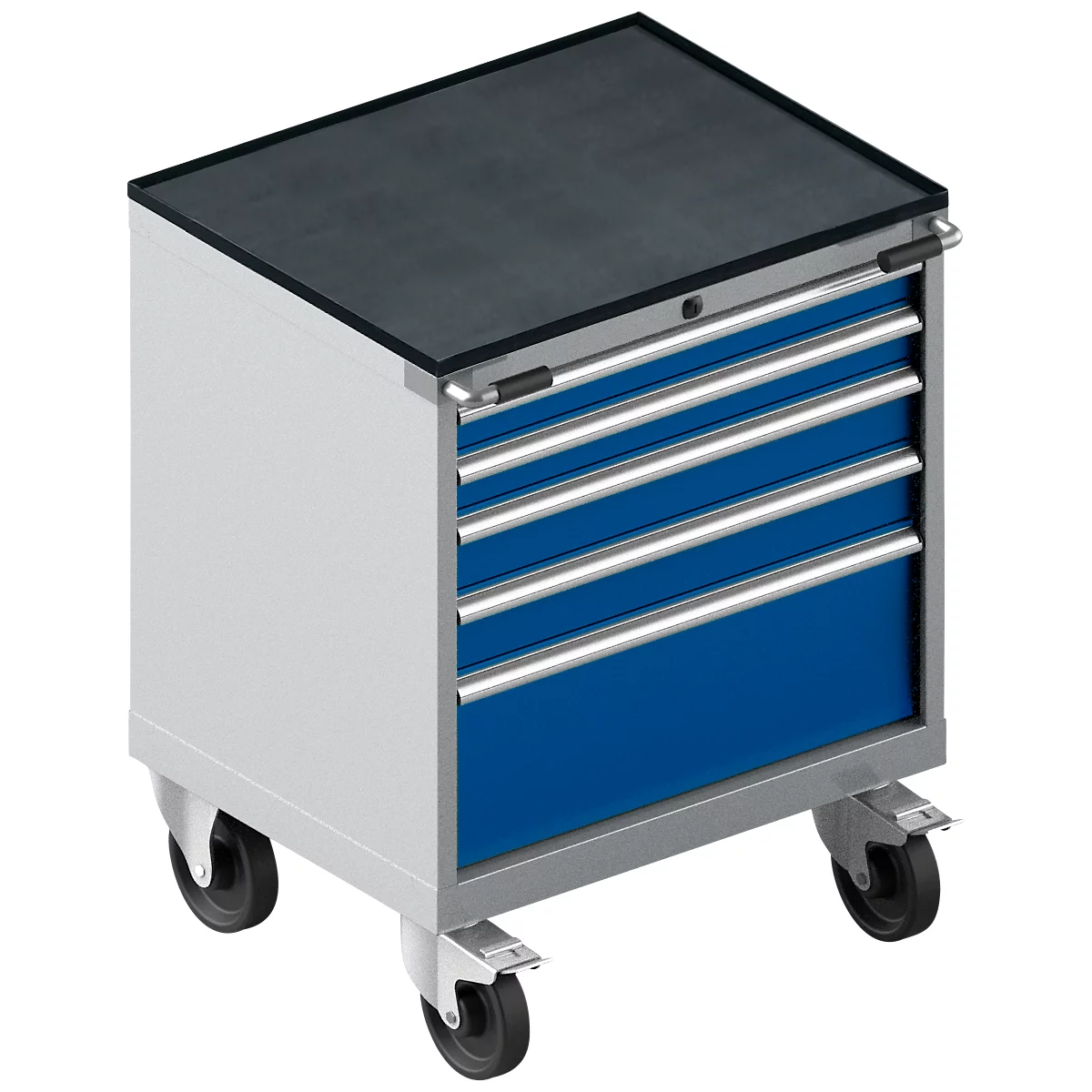 Schäfer Shop Select Armoire à tiroirs avec roulettes WSK 18-27, 4 tiroirs, jusqu'à 200 kg, L 411 x P 572 x H 770 mm, bleu gentiane/aluminium blanc