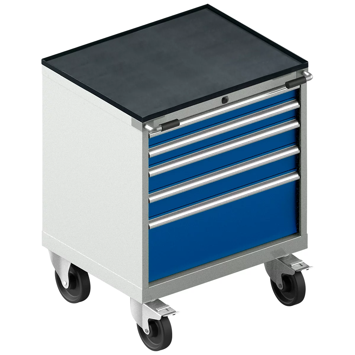 Schäfer Shop Select Armoire à tiroirs avec roulettes WSK 18-27, 4 tiroirs, jusqu'à 200 kg, L 411 x P 572 x H 770 mm, bleu gentiane/gris clair