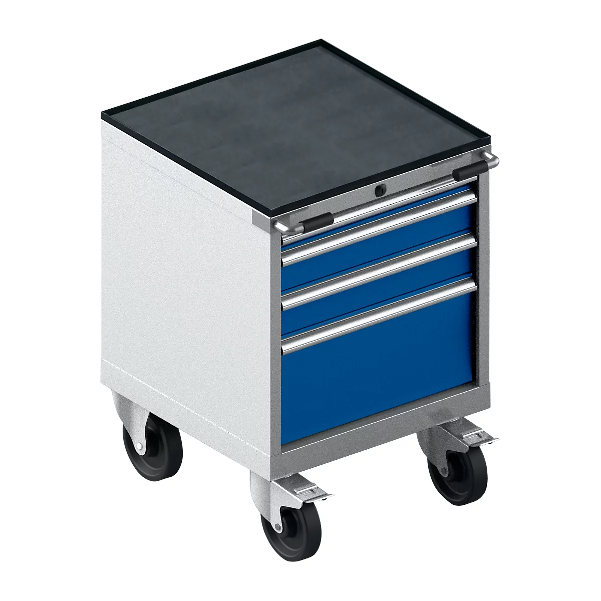 Schäfer Shop Select Armoire à tiroirs avec roulettes WSK 18-27, 4 tiroirs, jusqu'à 75 kg, L 411 x P 572 x H 770 mm, bleu gentiane/aluminium blanc