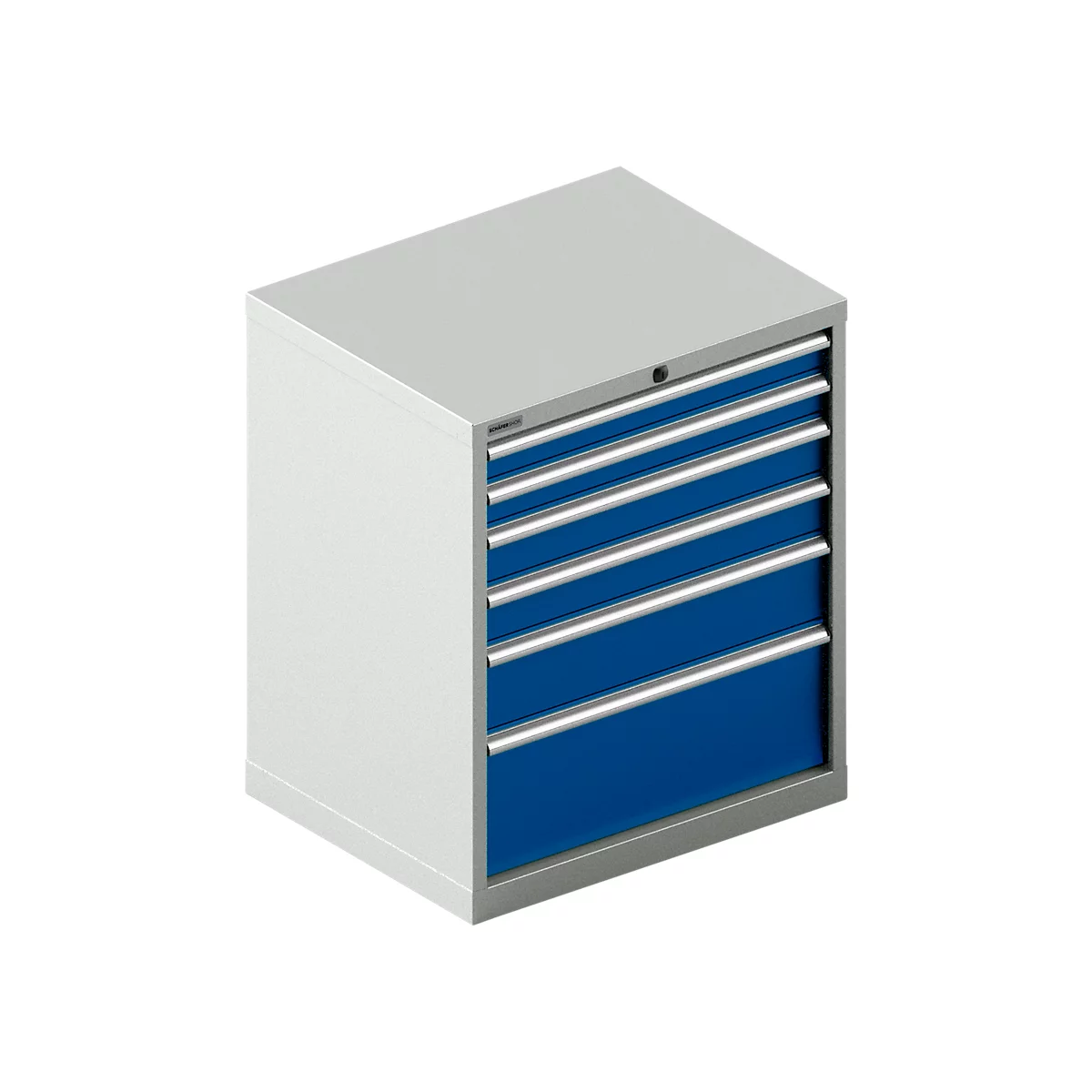 Schäfer Shop Select Armoire à tiroirs SCHÄFER 36-27, 6 tiroirs, jusqu'à 200 kg, L 717 x P 572 x H 850 mm, gris clair/bleu azur
