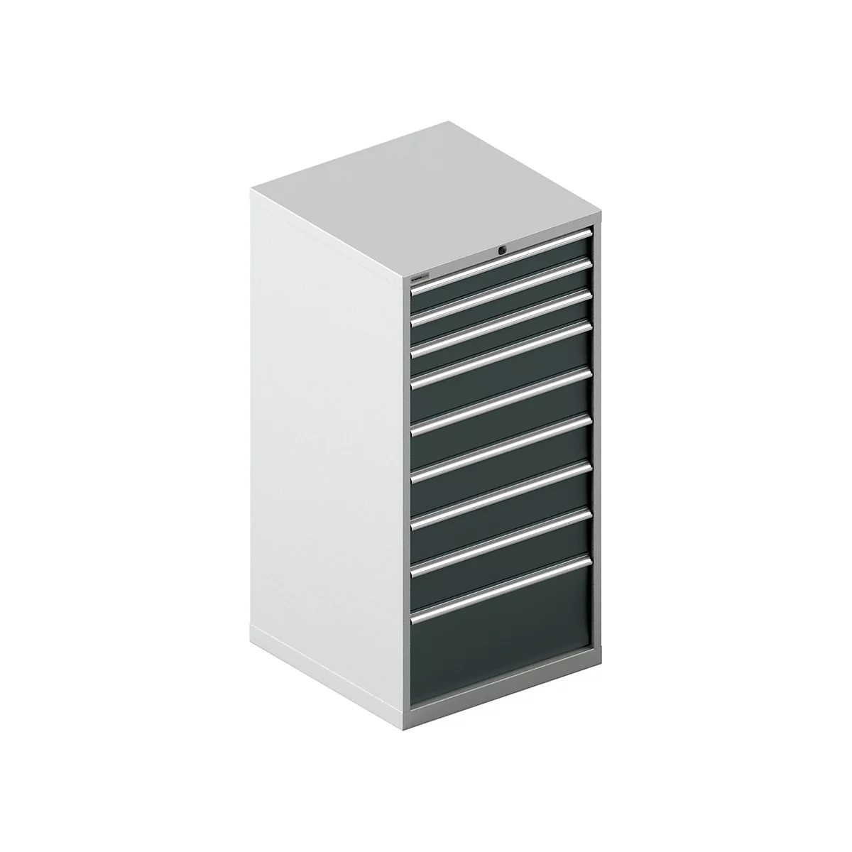 Schäfer Shop Select Armoire à tiroirs SCHÄFER 36-36, 9 tiroirs, jusqu'à 200 kg, L 717 x P 725 x H 1450 mm, gris clair/gris anthracite